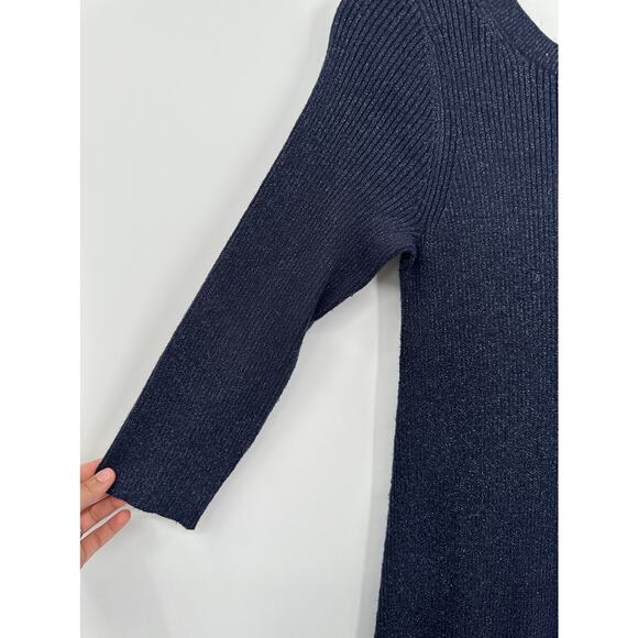 Anthropologie Selena Metallic Shimmer Navy Blue Knit Midi Dress Size Small - Picture 4 of 7